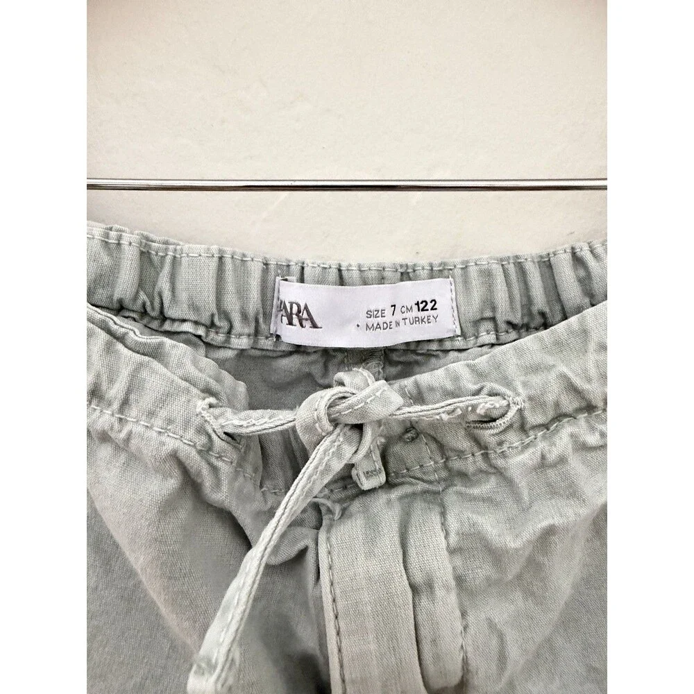 Zara Girls Sage Green Wide Leg Pants Size 7 Drawstring Waist